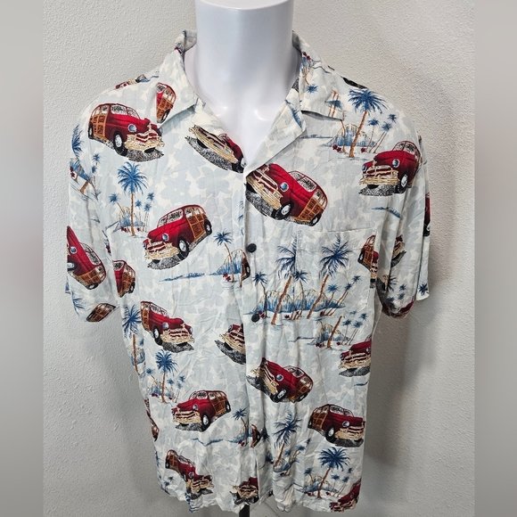 Pineapple Connection men's vintage station wagon button down short-sleeve large - Picture 1 of 5